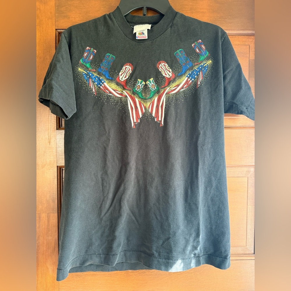 Vintage Western Cowboy Boot American Flag Tshirt